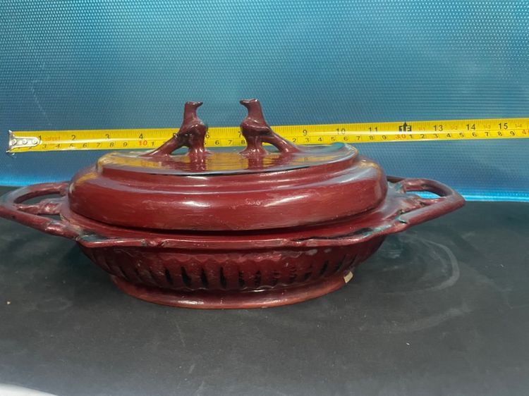 ถาดเขิน 2 หู มือจับรูปนกคู่ เก่ามีอายุ รูปที่ 7