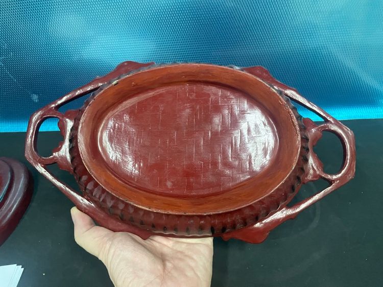 ถาดเขิน 2 หู มือจับรูปนกคู่ เก่ามีอายุ รูปที่ 6