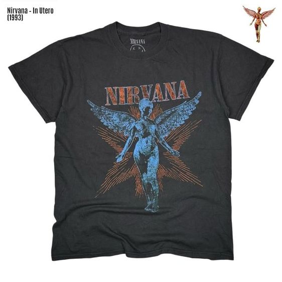 น้ำตาล EU 40 เสื้อเชิ้ต อื่นๆ เสือยืดคอกลมแขนสั้น วงดนตรีชื่อดัง NIRVANA UTERO งานแท้รุ่นเก่า