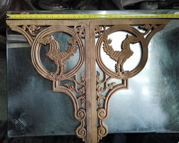 ท้าวแขนไม้สักลายหงษ์ แกะสลักด้วยมือ