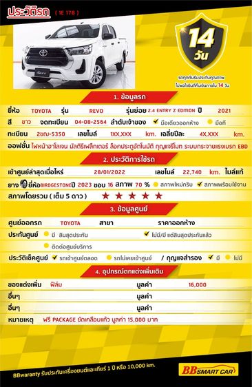 Toyota Hilux Revo 2021 2.4 Z Edition Entry Pickup ดีเซล ไม่ติดแก๊ส เกียร์ธรรมดา ขาว รูปที่ 2