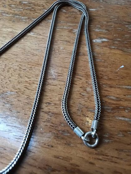 สร้อยคอเงินหัวมังกร สวยงามมาก ห้อยพระได้ทั้งหน้าและหลัง งานเงินรมดำสวยมีระดับ ลายสี่เสา 24นิ้ว ห้อยพระ2องค์ หน้า หลัง  22.1กรัม รูปที่ 13