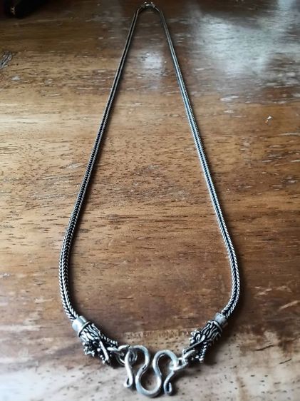 สร้อยคอเงินหัวมังกร สวยงามมาก ห้อยพระได้ทั้งหน้าและหลัง งานเงินรมดำสวยมีระดับ ลายสี่เสา 24นิ้ว ห้อยพระ2องค์ หน้า หลัง  22.1กรัม รูปที่ 10