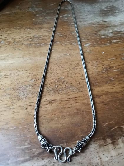 สร้อยคอเงินหัวมังกร สวยงามมาก ห้อยพระได้ทั้งหน้าและหลัง งานเงินรมดำสวยมีระดับ ลายสี่เสา 24นิ้ว ห้อยพระ2องค์ หน้า หลัง  22.1กรัม รูปที่ 16