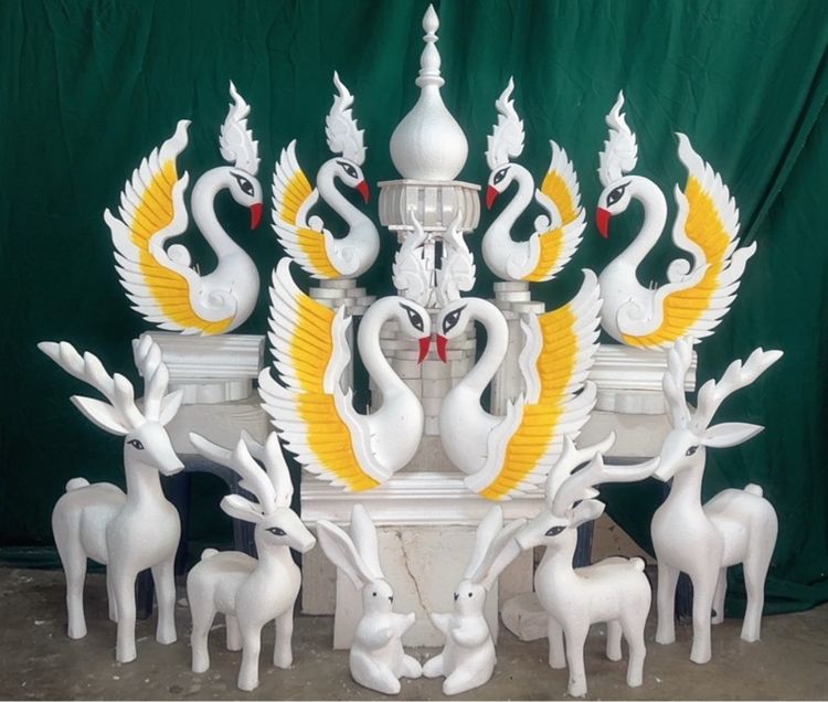 แกะสลักโฟมหงส์กวางช้าง พุ่มกฐินนกยูง รูปที่ 10