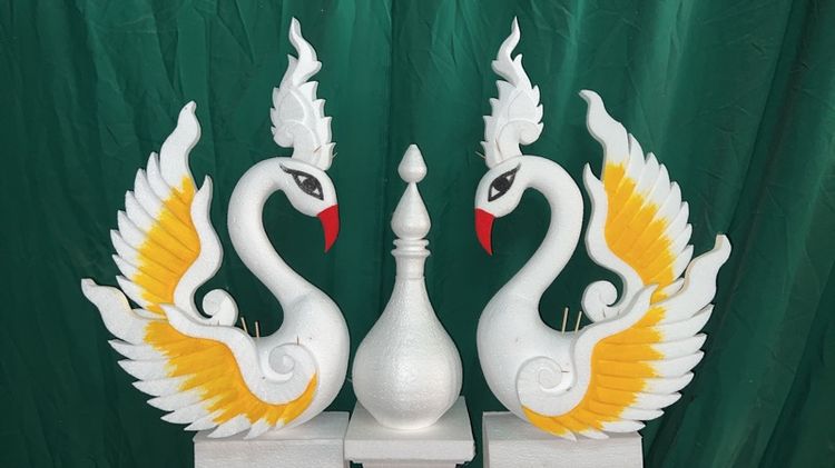 แกะสลักโฟมหงส์กวางช้าง พุ่มกฐินนกยูง รูปที่ 15