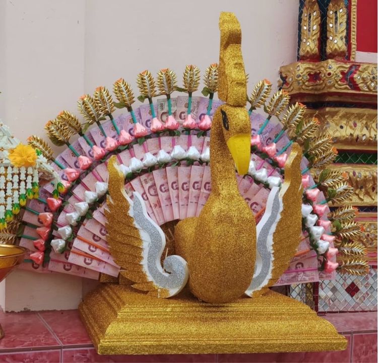 แกะสลักโฟมหงส์กวางช้าง พุ่มกฐินนกยูง รูปที่ 7