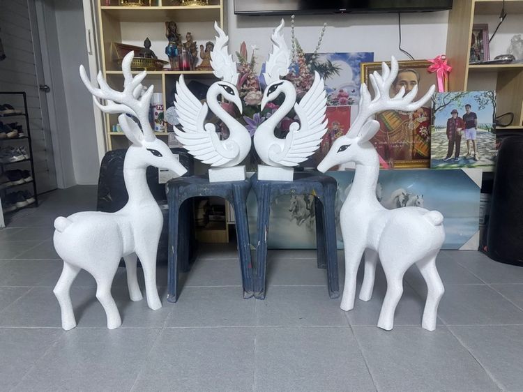 งานแกะสลัก แกะสลักโฟมหงส์กวางช้าง พุ่มกฐินนกยูง