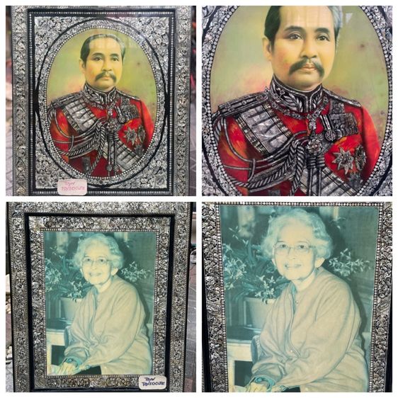 รูปติดผนัง 1,990-4,900บาท กรอบรูปไม้แขวนผนังฝังมุกสองชั้น พระบรมฉายาลักษณ์สมเด็จย่า-รัชกาลที่ 5 ฉลองพระองค์ตกแต่งมุก (มุมกรอบซ้ายบนด้านหลังมีตำหนิ)