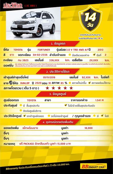 Toyota Fortuner 2013 3.0 TRD Sportivo 4WD Utility-car ดีเซล ไม่ติดแก๊ส เกียร์อัตโนมัติ ขาว รูปที่ 2