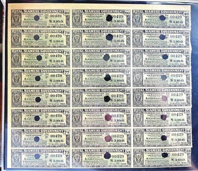 พันธบัตรรัฐบาล สมัยรัชกาลที่ 6 แผ่นใหญ่