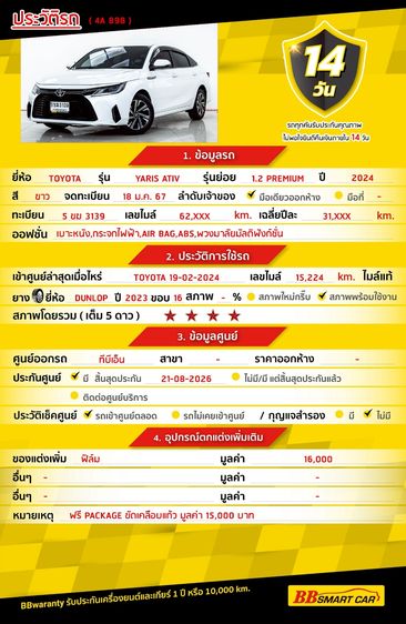 Toyota Yaris ATIV 2024 1.2 Premium Sedan เบนซิน ไม่ติดแก๊ส เกียร์อัตโนมัติ ขาว รูปที่ 2