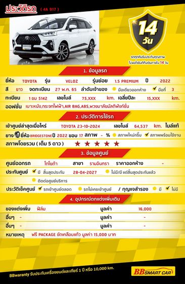 Toyota Veloz 2022 1.5 Premium Utility-car เบนซิน ไม่ติดแก๊ส เกียร์อัตโนมัติ ขาว รูปที่ 2