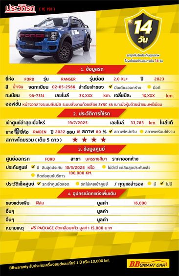 Ford Ranger 2023 2.0 Hi-Rider XL+ Pickup ดีเซล ไม่ติดแก๊ส เกียร์ธรรมดา น้ำเงิน รูปที่ 2