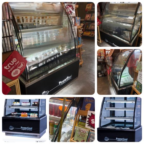 อุปกรณ์ร้านกาแฟ ขายตู้เค้กกระจกโค้งมือสอง power cool  ขนาด 90 cm สภาพสวยชั้นวาง 3 ชั้น 