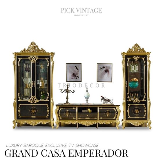 ไม้ GRAND CASA EMPERADOR LUXURY BAROQUE EXCLUSIVE TV SHOWCASE ชุดตู้วางทีวี พร้อมตู้โชว์ (3ชิ้น) รุ่น แกรนด์ คาซ่า เอ็มเพอราโด