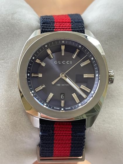 น้ำเงิน GUCCI GG2570 Blue Dial 41 mm Blue and Red Nylon Watch YA142303