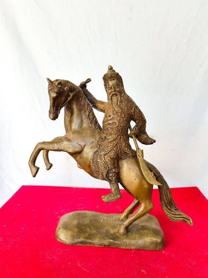 เทพเจ้ากวนอู ทรงม้าศึก พิธีไทยจีน วัดสมณานัมบริหาร เนื้อทองเหลือง ปี2553 สูง11.5นิ้ว