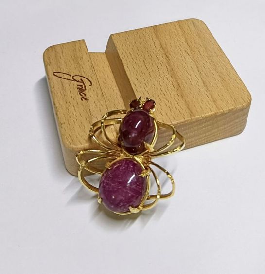 เข็มกลัดแมงมุมทับทิมดิบแท้ รูปที่ 2