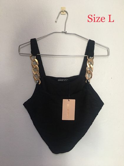ไม่มีแขน อื่นๆ ของใหม่ป้ายแท็กยังอยู่ ✨ สายแฟห้ามพลาด ตัวนี้ใส่แล้วหรูมาก 🖤 เสื้อสายเดี่ยวโซ่ทอง SHEIN สีดำ ของใหม่ (Size L)