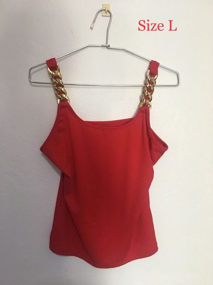 ไม่มีแขน อื่นๆ แดงแรงดีไม่มีตก 🔥 ตัวนี้ใส่แล้วปังแน่นอน มั่นใจสุด ๆ เสื้อสายเดี่ยวโซ่ทอง SHEIN สีแดง เซ็กซี่หรูหรา (Size L)