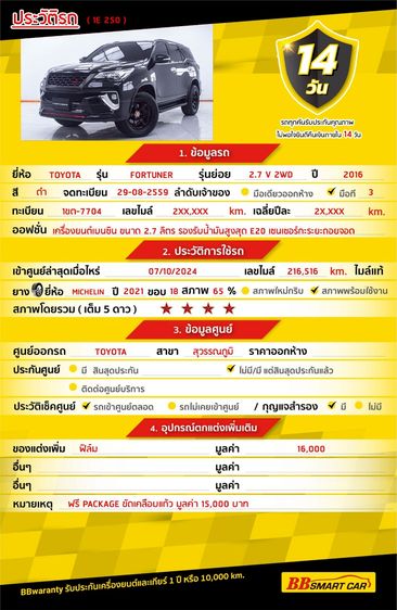 Toyota Fortuner 2016 2.7 V Utility-car เบนซิน ไม่ติดแก๊ส เกียร์อัตโนมัติ ดำ รูปที่ 2