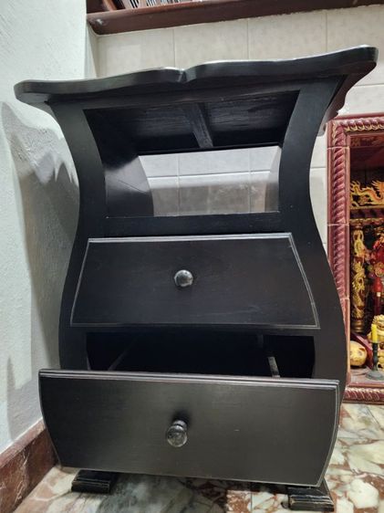 ตู้ไม้สักแท้ ทาสีดำ ตู้ข้างหัวเตียง ทรงน้ำเต้า