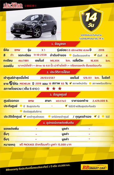 BMW X1 2016 2.0 sDrive18d xLine Utility-car ดีเซล ไม่ติดแก๊ส เกียร์อัตโนมัติ ดำ รูปที่ 2