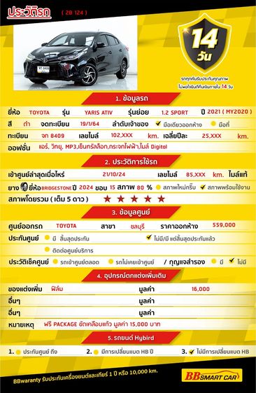 Toyota Yaris ATIV 2021 1.2 Sport Sedan เบนซิน ไม่ติดแก๊ส เกียร์อัตโนมัติ ดำ รูปที่ 2