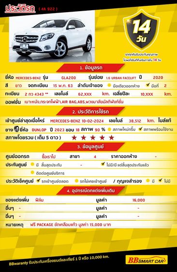 Mercedes-Benz GLA-Class 2020 GLA200 Utility-car เบนซิน ไม่ติดแก๊ส เกียร์อัตโนมัติ ขาว รูปที่ 2