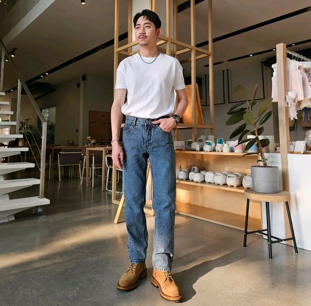 กางเกงยืนส์ชาย สีสโนว์ ขากระบอกเล็กผ้าไม่ยืด เอว 28