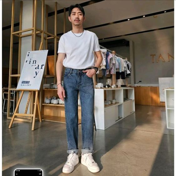 กางเกงยืนส์ชาย สีสโนว์ ขากระบอกเล็กผ้าไม่ยืด เอว 28 รูปที่ 2