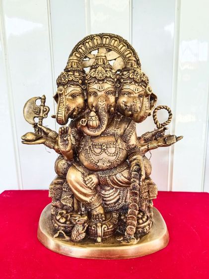 พระพิฆเนศ 3เศียร 6กร วัดสมานรัตนาราม จ.ฉะเชิงเทรา เนื้อทองเหลือง