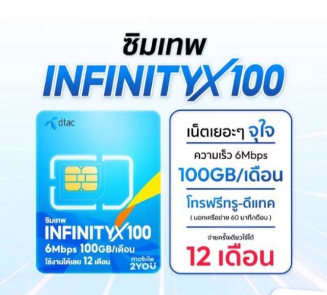 เติมเงิน ซิมเน็ตโปรเต็มปีDtac infinity×100