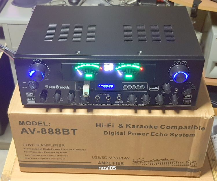 Sunbuck รุ่น AV-888BT 5.1 Channel HiFi Karaoke Power Amplifier SPR+ แถมฟรี ลำโพง Bluetooth 1 ตัว (จนกว่าของหมด)