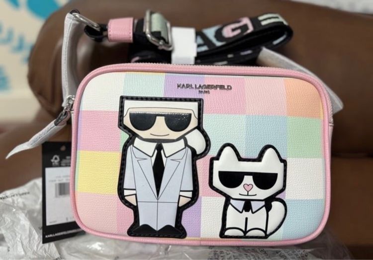 กระเป๋า Karl Lagerfeld Maybelle Camera Crossbody Checkered Blush Combo Boxed