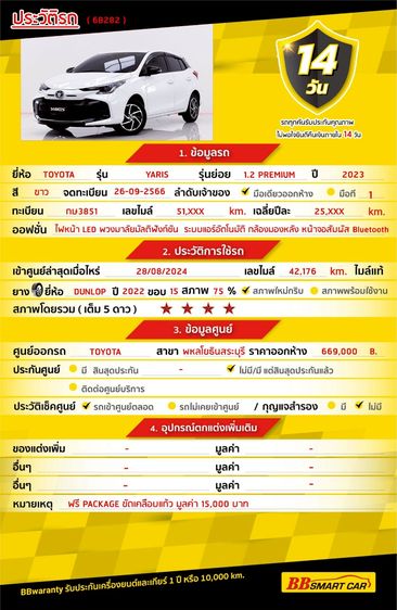 Toyota Yaris 2023 1.2 Premium Sedan เบนซิน ไม่ติดแก๊ส เกียร์อัตโนมัติ ขาว รูปที่ 2