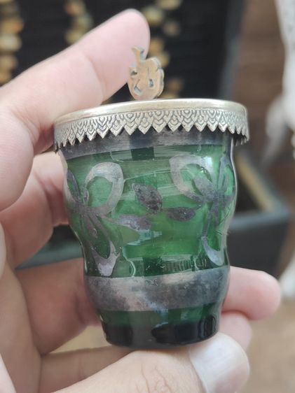 แก้วเขียวงานเก่า ฝาเนื้อเงิน ปร  รูปที่ 2