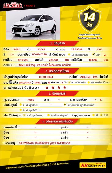 Ford รุ่นอื่นๆ 2013 รุ่นย่อยอื่นๆ Sedan เบนซิน ไม่ติดแก๊ส เกียร์อัตโนมัติ ขาว รูปที่ 2