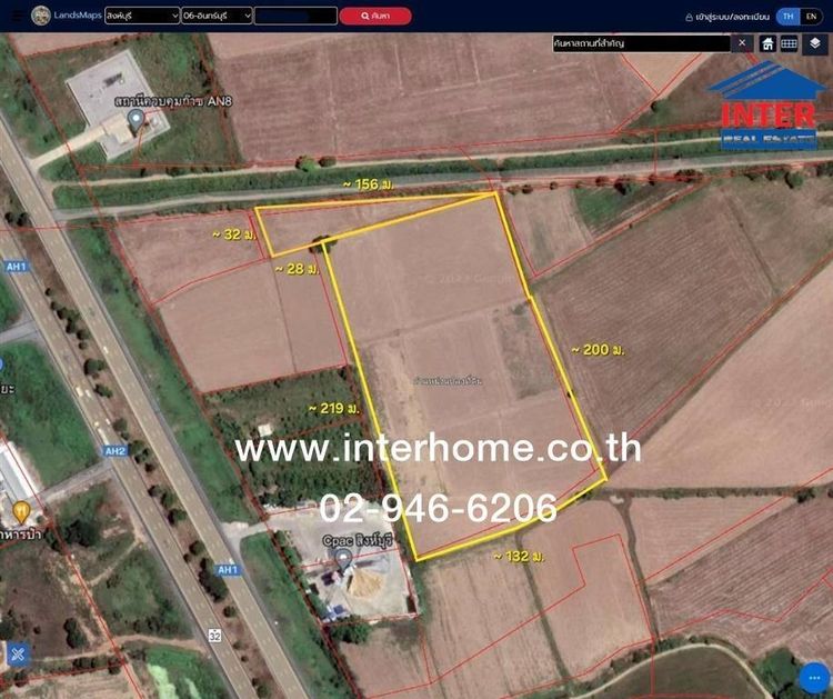 ที่ดินเปล่า 14 ไร่ 95 ตร.ว. ที่ดิน สิงห์บุรี ใกล้สถานีควบคุมก๊าซ AN8 (ปตท.) ถนนหมายเลข ทล32 AH2 ทางหลวงเอเชียสาย 2 อินทร์บุรี สิงห์บุรี