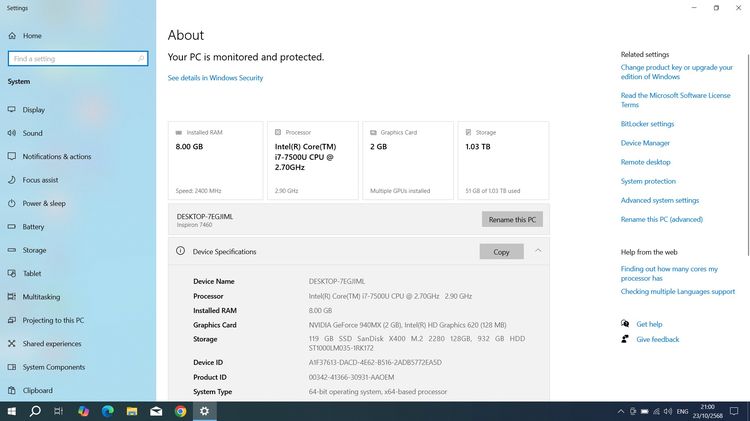 ขายโน็ตบุ๊ค DELL inspiron P74G Corei7 Gen7 Ram 8GB M.2 128Gb HDD การ์ดจอแยก จอFull +HD IPSวินโดว์แท้ แบตดี .ราคา 6,790บาท  รูปที่ 13