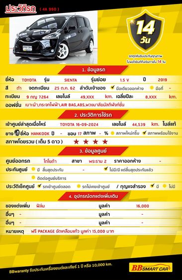 Toyota Sienta 2019 1.5 V Utility-car เบนซิน ไม่ติดแก๊ส เกียร์อัตโนมัติ ดำ รูปที่ 2