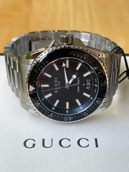 GUCCI Dive 45 mm Stainless Steel Black Dial Men’s 's Quartz Watch YA136302 รูปที่ 9
