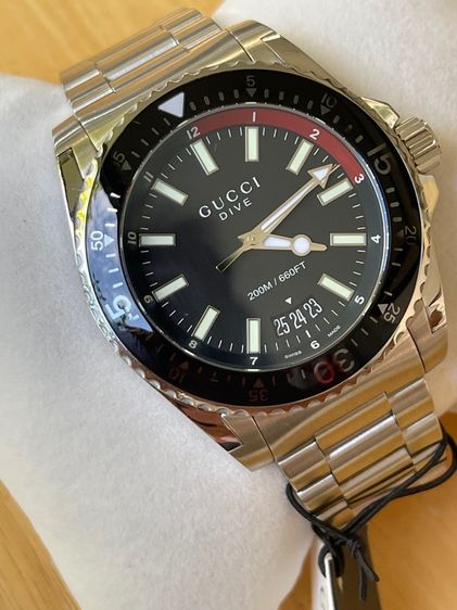 GUCCI Dive 45 mm Stainless Steel Black Dial Men’s 's Quartz Watch YA136302 รูปที่ 6