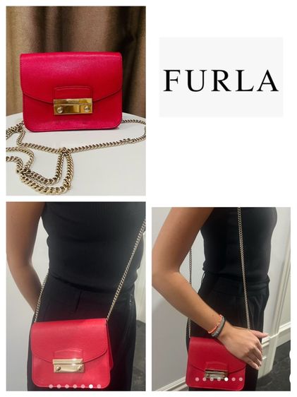 ไม่ระบุ หนังแท้ กระเป๋า FURLA Metropolis Mini ของแท้ มือสอง สภาพสวย สีแดงสุดหรู 