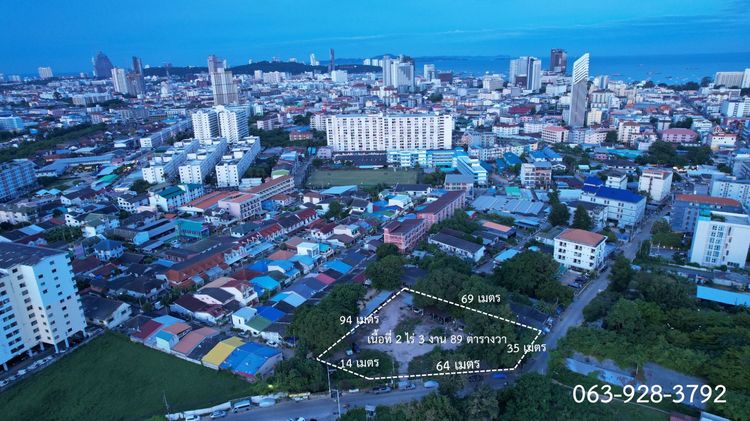 ขายที่ดิน 2 ไร่ 3 งาน 89 ตารางวา พัทยากลาง ต.หนองปรือ อ.บางละมุง ใกล้ถนนสุขุมวิท ใกล้บิ๊กซีพัทยากลาง 