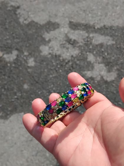 กำไล ประดับพลอย เนื้อเงิน ขนาดใหญ่ มีน้ำหนัก มีตะขอแกะออกได้ งานละเอียด ฝีมือ ทำอย่างสวย สมบูรณ์ หนา แข็งแรง หายาก รูปที่ 7