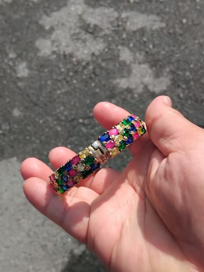 กำไล ประดับพลอย เนื้อเงิน ขนาดใหญ่ มีน้ำหนัก มีตะขอแกะออกได้ งานละเอียด ฝีมือ ทำอย่างสวย สมบูรณ์ หนา แข็งแรง หายาก รูปที่ 3