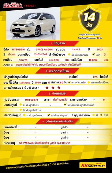 Mitsubishi Space Wagon 2005 2.4 GLS Utility-car เบนซิน LPG เกียร์อัตโนมัติ น้ำตาล รูปที่ 2