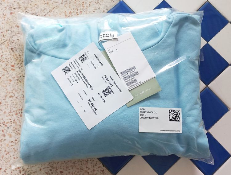 Hooded sweatshirt dress ฮุ้ดเดรส H M ของใหม่ สีฟ้า size L   รูปที่ 3